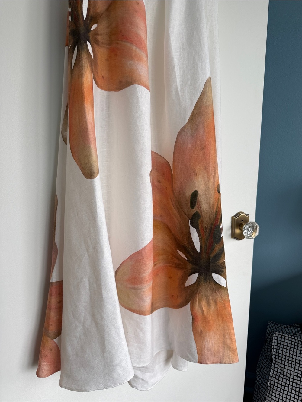 Strapless White Maxi Dress with Peach Floral Print - Picture 5 of 6